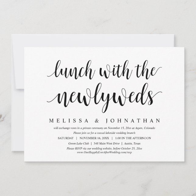 Invitation Mariage Elopement, Déjeuner Avec Les Nouveaux Mari (Devant)