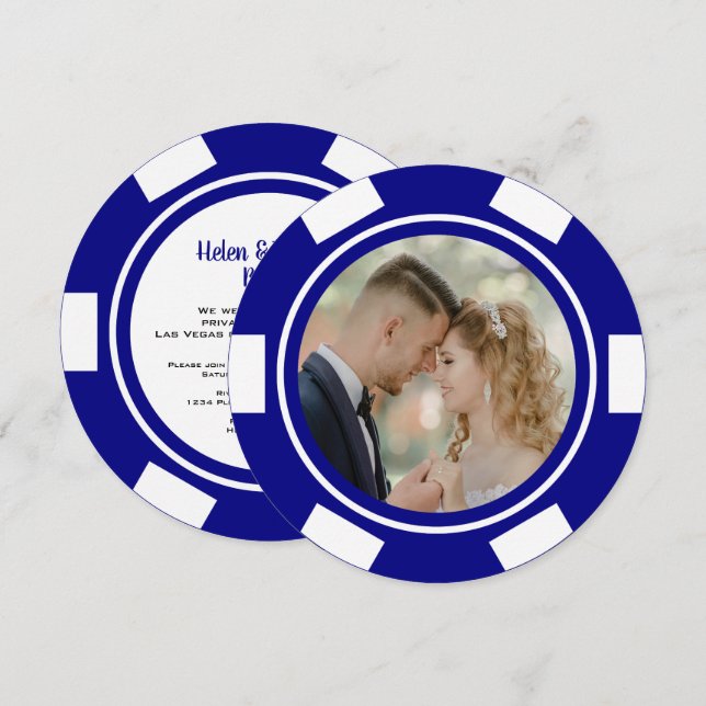 Invitation Mariage Elopement Fête de Poker Chip Bleu Marine d (Devant / Derrière)