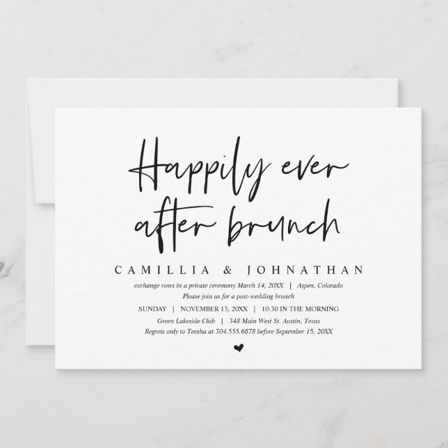 Invitation Mariage Elopement, Happily Ever après le brunch (Devant)
