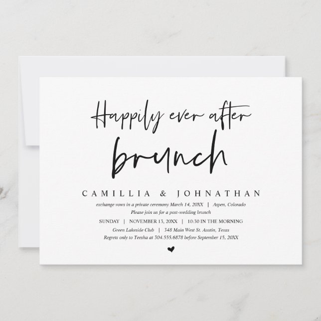 Invitation Mariage Elopement, Happy Ever après le brunch Invi (Devant)