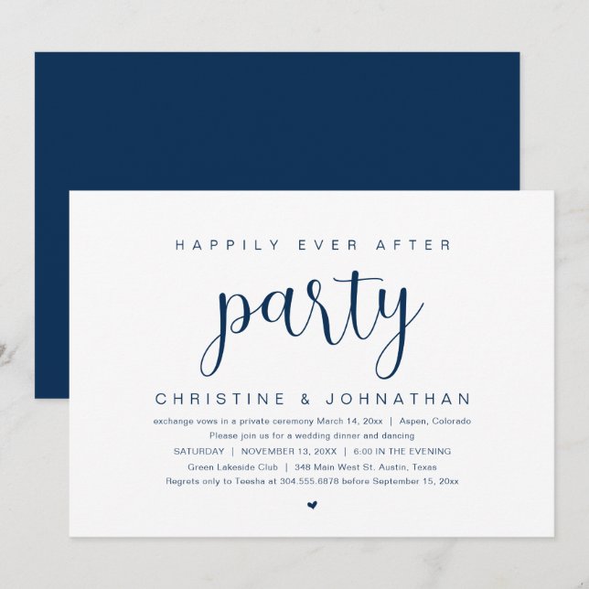 Invitation Mariage Elopement, Heureusement Jamais Après Fête  (Devant / Derrière)