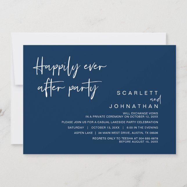 Invitation Mariage Elopement, Heureusement Jamais Après Fête  (Devant)