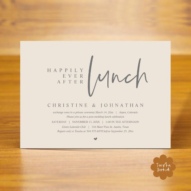 Invitation Mariage Elopement, Heureusement Jamais Après La Fê (Happily Ever After Lunch Modern Casual Wedding Elopement Party Invitation Card PDF Cream Grey)