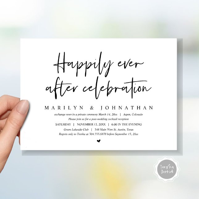 Invitation Mariage Elopement, Heureusement toujours après la  (Wedding Elopement, Happily Ever after Celebration Invitation Card, Printed, File, in Black and white)