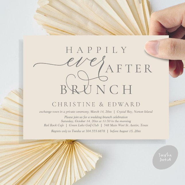 Invitation Mariage Elopement, Heureux Jamais Après Brunch (Modern Classy Wedding Elopement, Happily Ever After Brunch Invitation Card, PDF, in Dark Grey Cream)