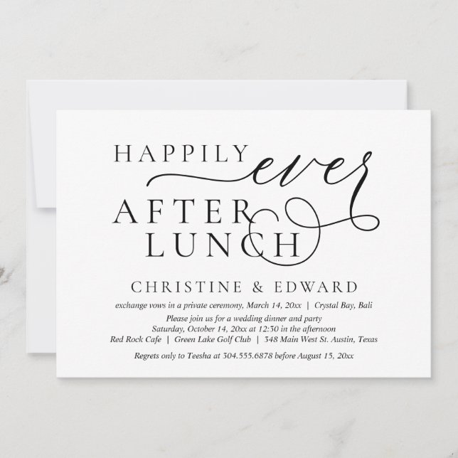 Invitation Mariage Elopement, Heureux Jamais Après Le Déjeune (Devant)