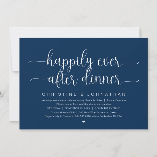Invitation Mariage Elopement, Heureux Jamais Après Le Dîner (Devant)