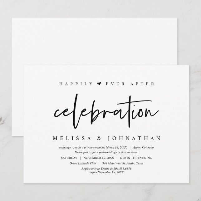 Invitation Mariage Elopement, Moderne, Heureux toujours après (Devant / Derrière)