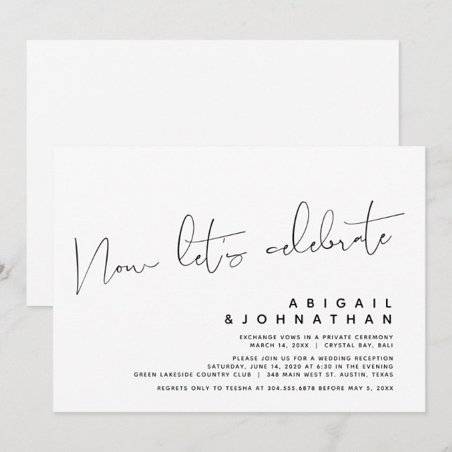 Invitation Mariage Élopement Moderne, Maintenant célébrons (Devant / Derrière)