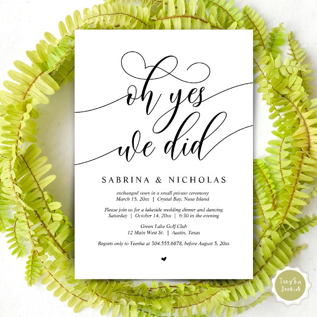 Invitation Mariage Elopement Party, Oh Oui, On A Fait Une Inv (Oh Yes, We Did, Wedding Elopement Dinner Brunch Lunch Party Invites Card, PDF, Black White)