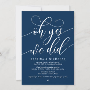 Invitation Mariage Elopement Party, Oh Oui, On L'A Fait, Navy