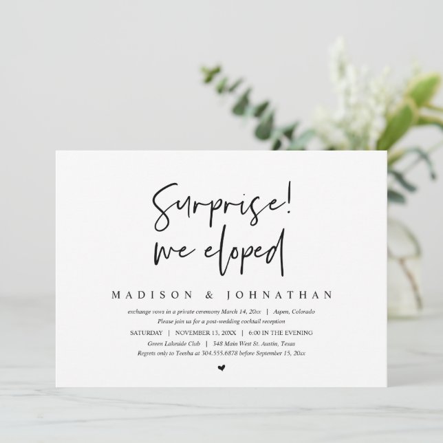Invitation Mariage Elopement, Surprise, nous avons fui (Debout devant)