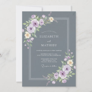 Invitation Mariage Embrasse Botanique Violet Ardoise