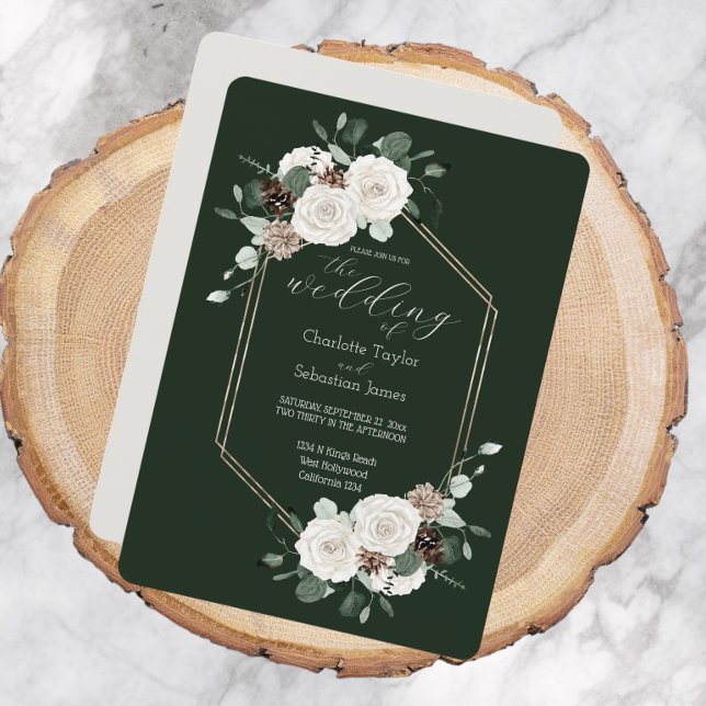 Invitation Mariage Emerald Green Et Fleurs Crème (Emerald Green And Cream Flowers Wedding Invitations from Ricaso. A traditional style elegant wedding)