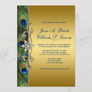 Invitation Mariage Emerald Green et Gold Peacock