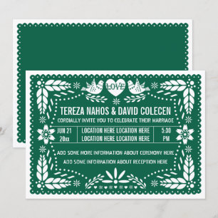 Invitation Mariage émeraude de pape-picado inséparables