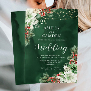 Invitation Mariage Émeraude Evergreen et Baies d'Hiver