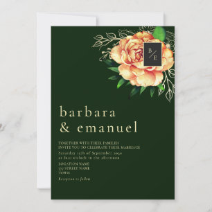 Invitation Mariage Émeraude Floral Pêche