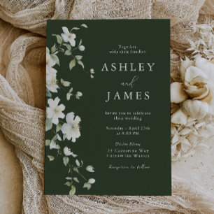 Invitation Mariage Émeraude Vert Floral Blanc Botanique
