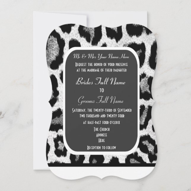 Invitation mariage empreinte de léopard noir et blanc (Devant)