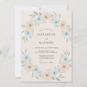 Invitation Mariage en acier antique ivoire feuillage eucalypt