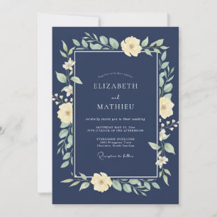 Invitation Mariage en acier ivoire feuillage eucalyptus