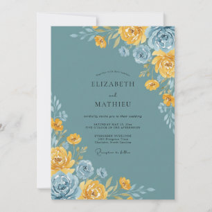 Invitation Mariage en acier or ranunculus eucalyptus