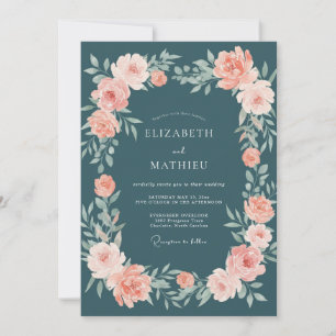 Invitation Mariage en acier poussiéreux aux feuilles de pêche