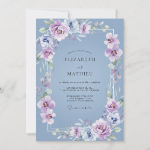 Invitation Mariage en Améthyste Pétales Bleu Acier