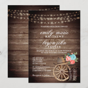 Invitation Mariage en baril de pays avec Floral Turquoise et 