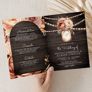 Invitation Mariage en bois avec code QR en pot Mason floral e