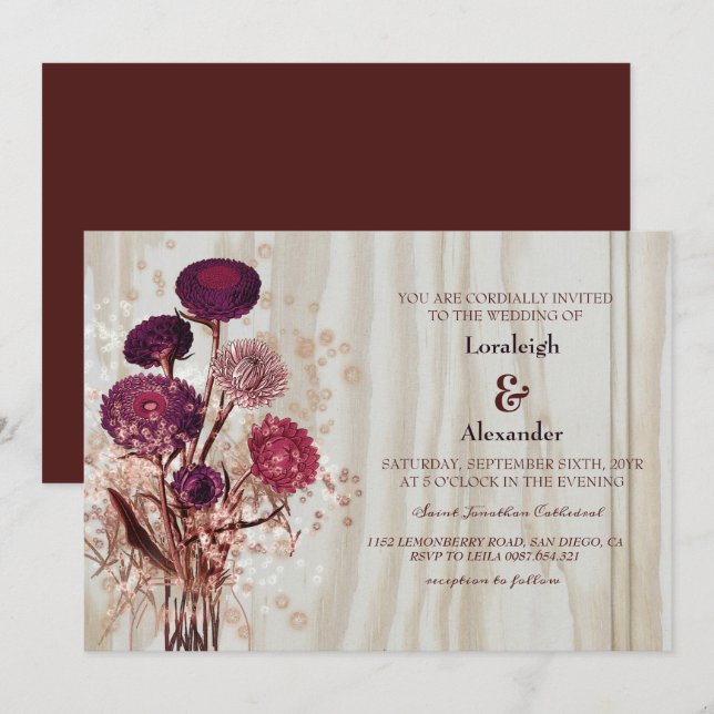 Invitation Mariage en bois clair rustique moderne (Devant / Derrière)