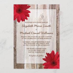 Invitation Mariage en bois de grange rustique rouge de