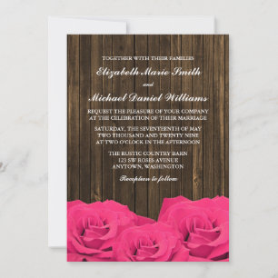 Invitation Mariage en bois de l'étable rose Roses