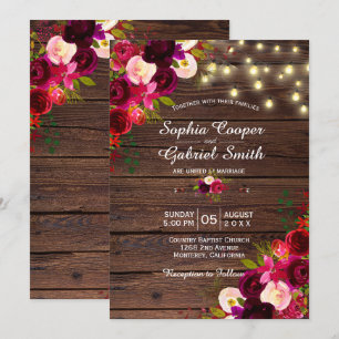 Invitation Mariage en bois de lumières florales de ficelle
