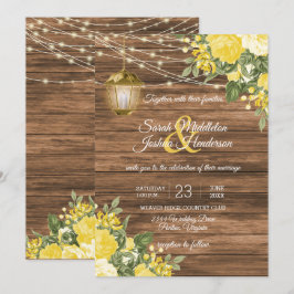 Invitation Mariage en bois, lanternes et fleurs jaunes