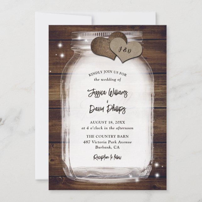 Invitation Mariage en bois rustique avec jarres en grès et co (Devant)