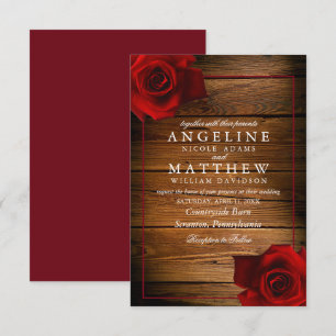 Invitation Mariage en bois rustique de la Rose rouge de Bourg
