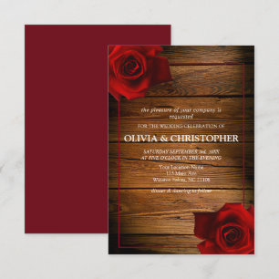 Invitation Mariage en bois rustique de la Rose rouge de Bourg