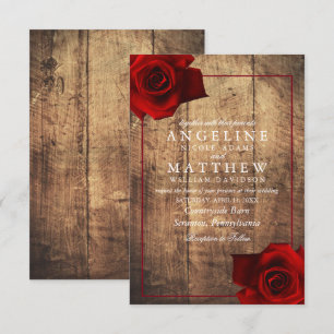 Invitation Mariage en bois rustique de la Rose rouge de Bourg
