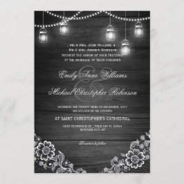 Invitation Mariage en bois rustique en dentelle claire