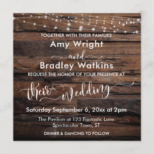 Invitation Mariage en bois rustique horizontal et cordes lumi