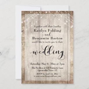 Invitation Mariage en bois rustique pâle et lumière blanche