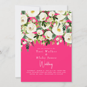 Invitation Mariage en cascade blanc floral rose chaud