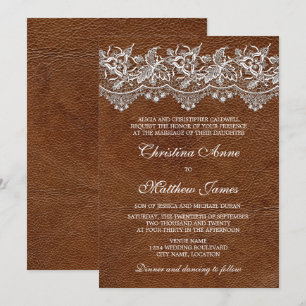Invitation Mariage en cuir et dentelle