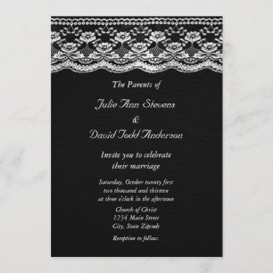 Invitation Mariage en cuir noir et blanc et dentelle
