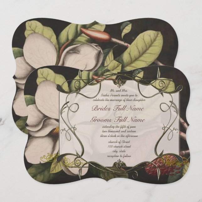 Invitation Mariage en cuivre et ivoire Magnolia Geenery Invit (Devant / Derrière)