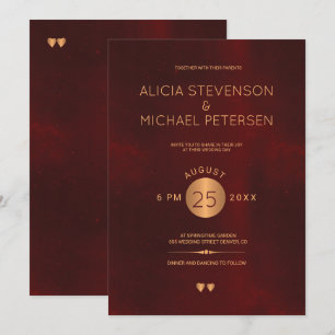 Invitation Mariage en cuivre métallique rouge foncé foncé