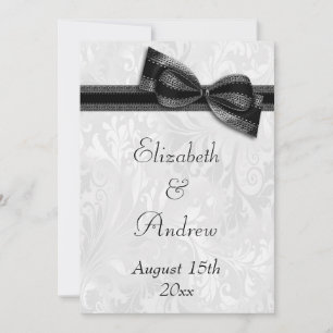 Invitation Mariage en Damassé Blanc et Nœud Papillon Faux