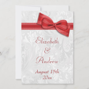 Invitation Mariage en Damassé Blanc et Nœud Papillon Faux